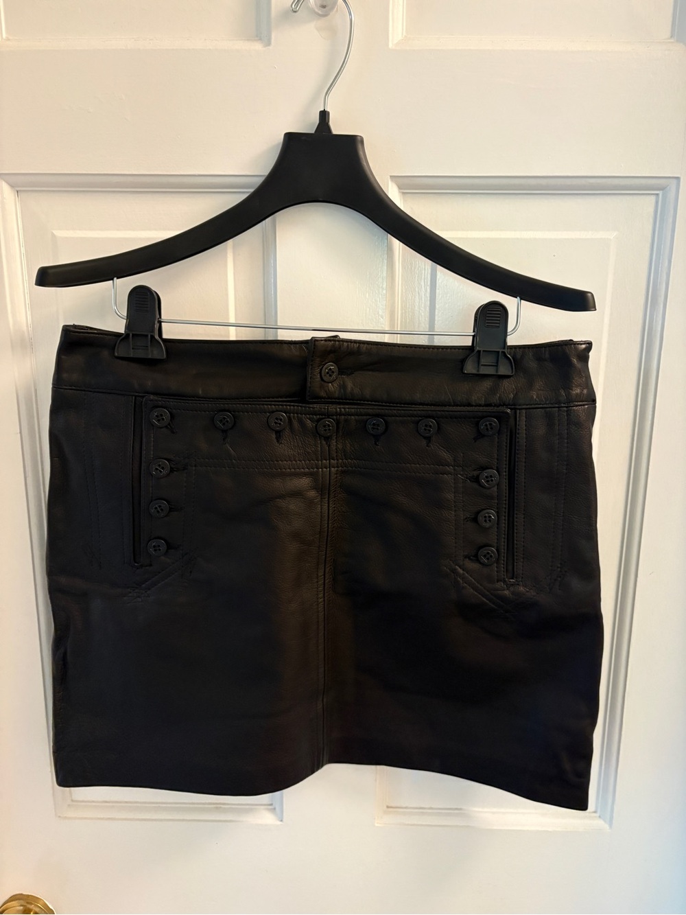 Ralph Lauren Black Leather Button-Detail Mini Skirt
